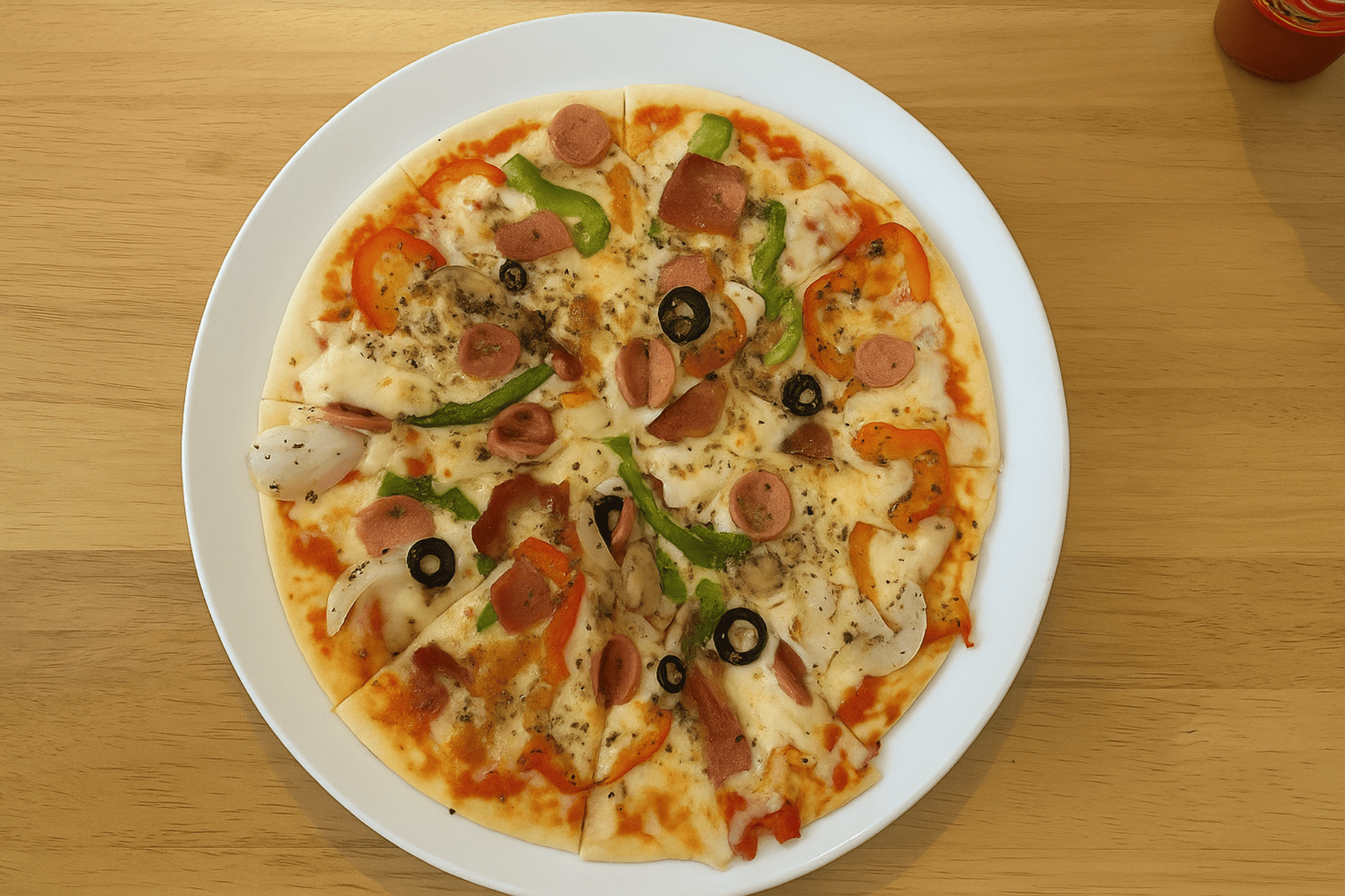 The pizza here features a golden crust, rich cheese, and well-seasoned toppings made fresh to order